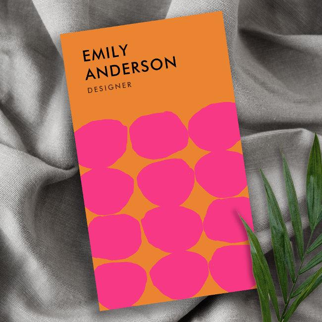 Bright Retro Large Hand Drawn Pink Rust Polka Dots Business Invitations