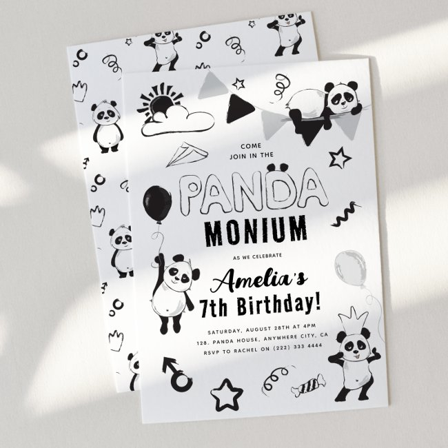 Bring On The Panda-monium Kids Birthday Party Invitation