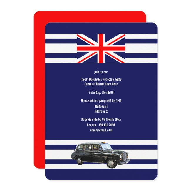 British Cab Union Jack Flag British Theme Party Invitation