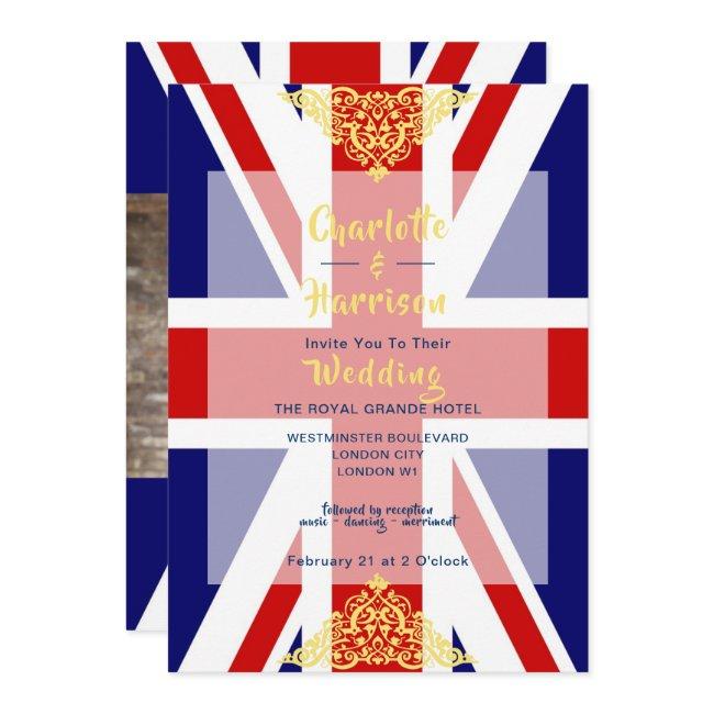 British Union Jack Red White Blue Photo Wedding Invitation