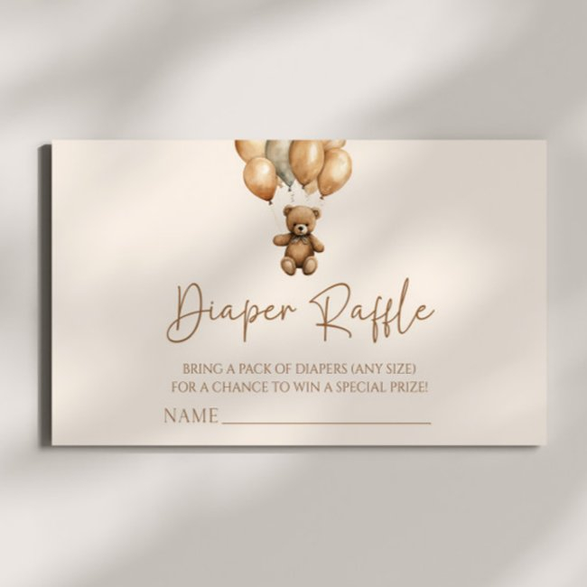 Brown Boho Teddy Bear Baby Shower Diaper Raffle Enclosure Invitations