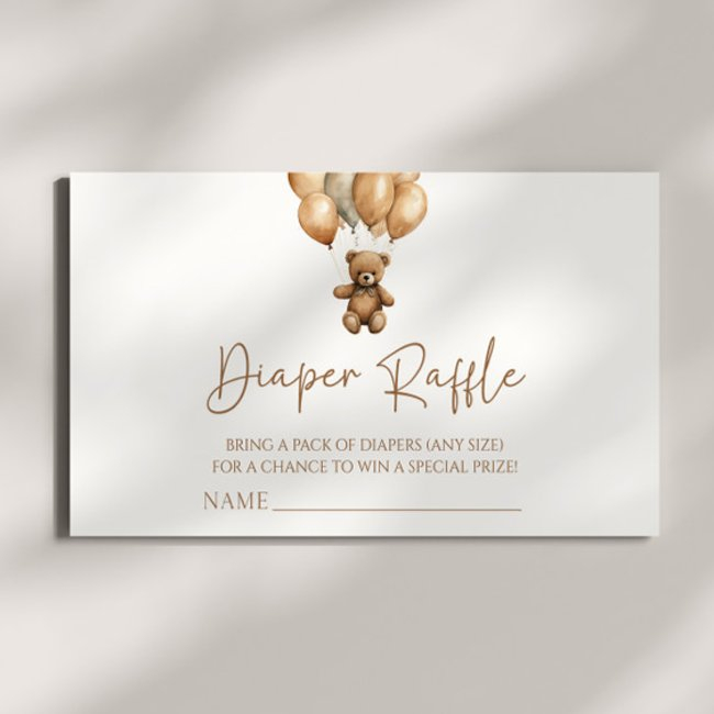 Brown Boho Teddy Bear Baby Shower Diaper Raffle Enclosure Invitations
