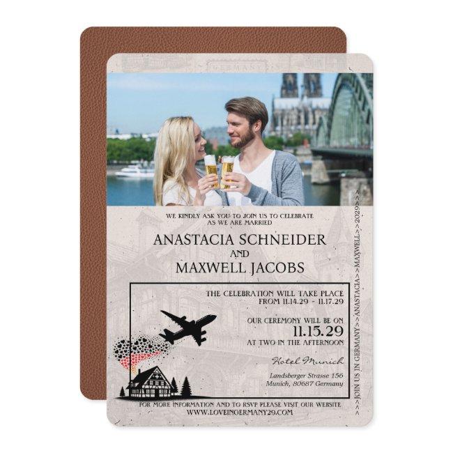 Brown Germany Passport Wedding Invitation