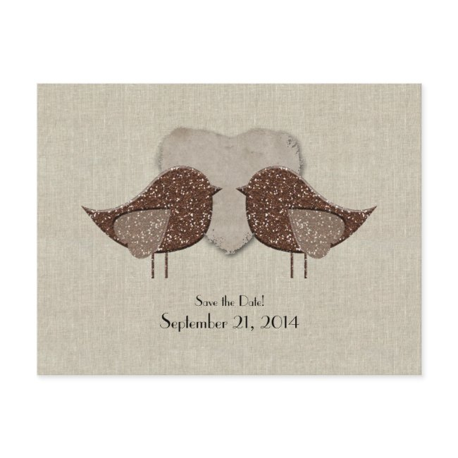 Brown Lovebirds Linen Look Save The Date Announcement Postinvitations