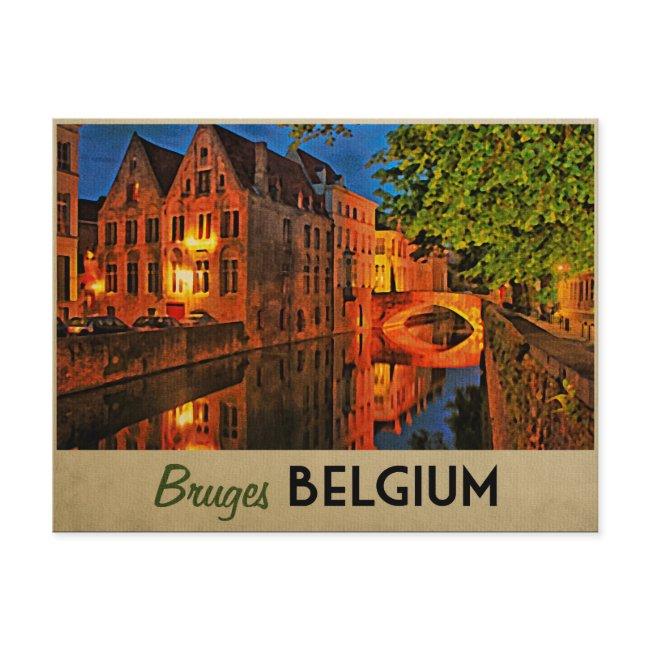 Bruges Belgium At Night Postinvitations