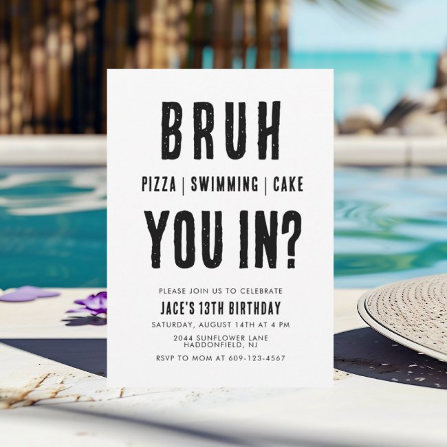 Bruh, Are You In? Swimming Boy Birthday Invitation