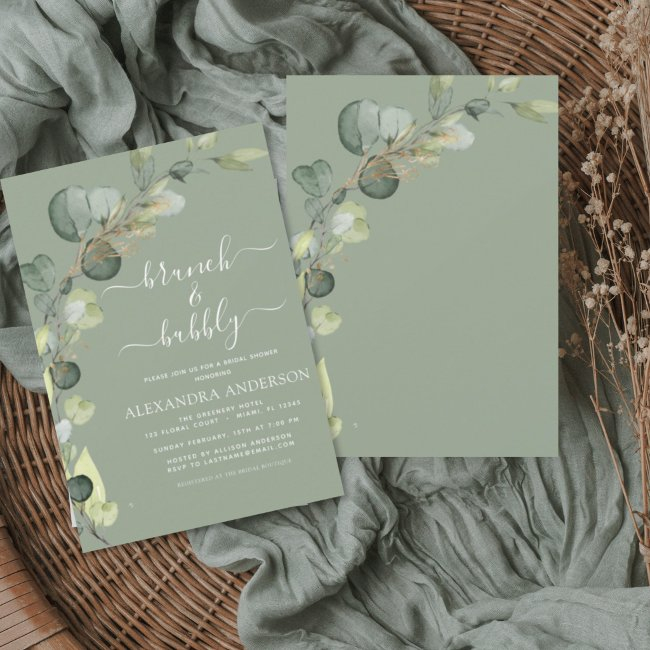 Brunch & Bubbly Bridal Shower Greenery Eucalyptus Invitation