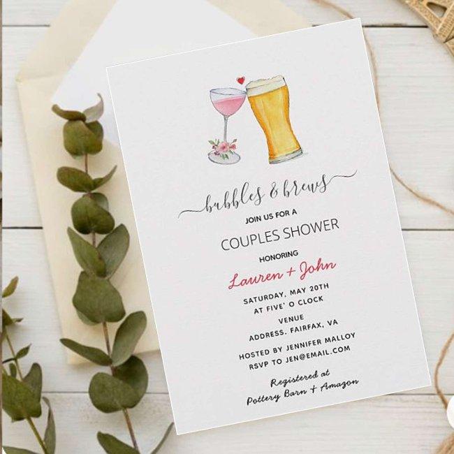 Bubbles & Brew Couples Shower Invitation