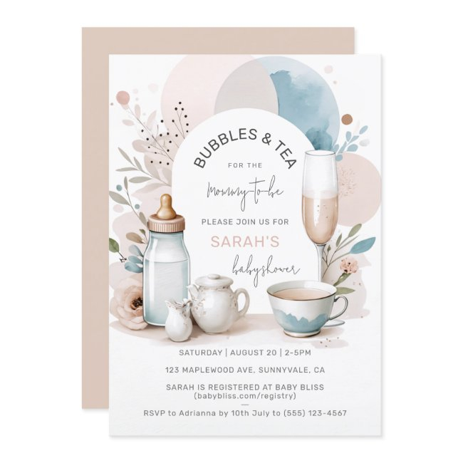 Bubbles & Tea Baby Shower Invitation For Mom To Be