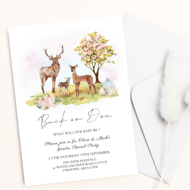 Buck Or Doe Deer Autumn Fall Gender Reveal Invitation