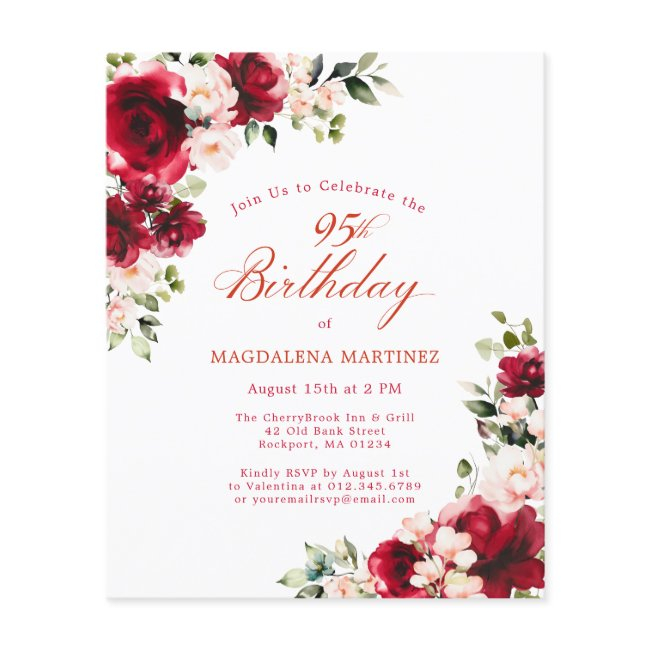 Budget 95th Birthday Red Pink Rose Invitation