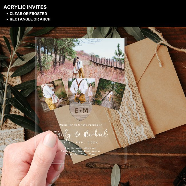 Budget Acrylic Clear Photo Collage Wedding Modern Acrylic Invitations