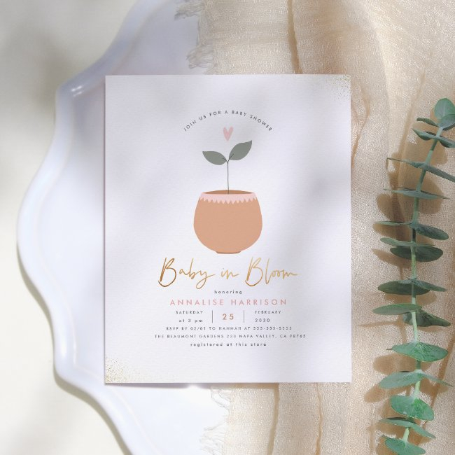 Budget Baby In Bloom Plant Pot Gold Baby Shower