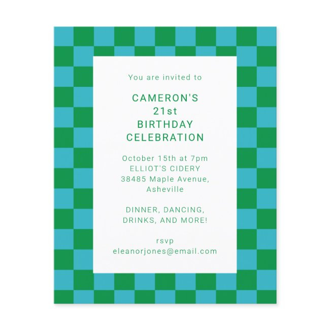 Budget Checker Blue Green 21st Birthday Invitation