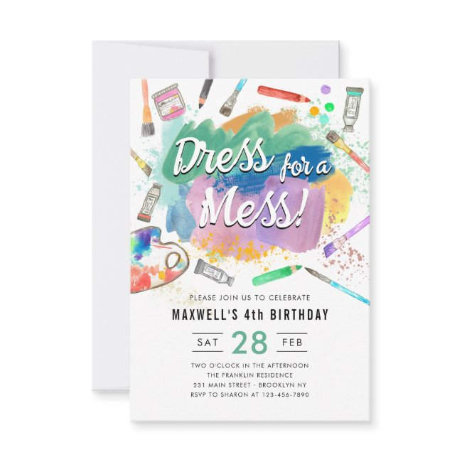 Budget Dress For A Mess Paint Painting Birthday Note Invitations