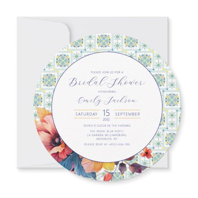 Budget Elegant Mexican Tiles Floral Blue