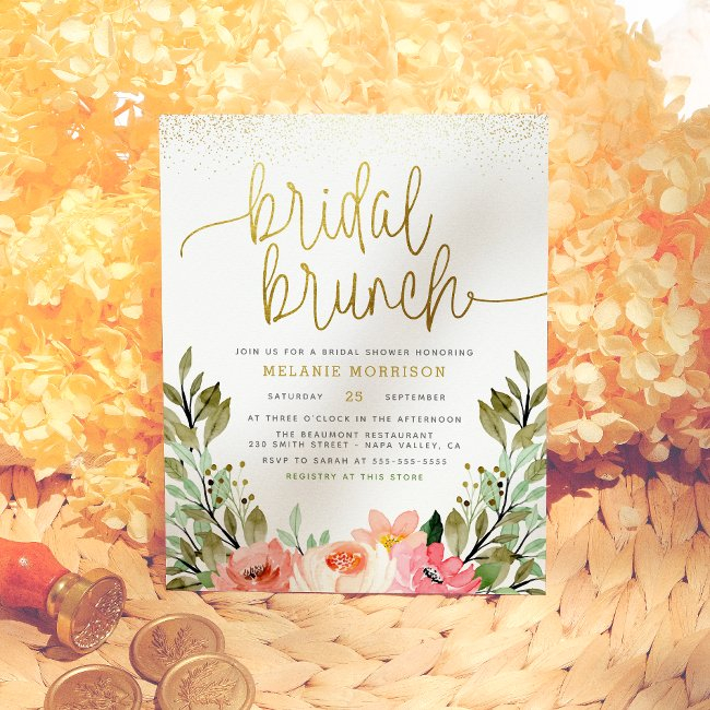 Budget Gold Blush Pink Floral Bridal Brunch Shower
