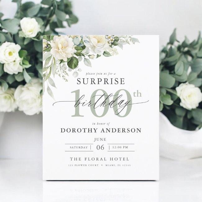 Budget Green Floral Surprise Birthday Invitation Flyer