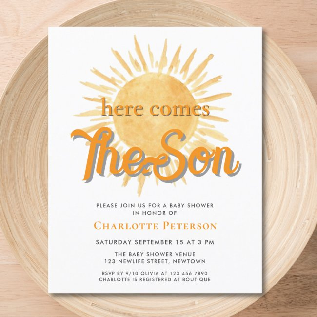 Budget Here Comes The Son Sun Baby Shower Invite