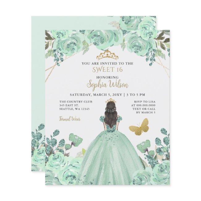 Budget Mint Gold Princess Sweet 16 Invitation