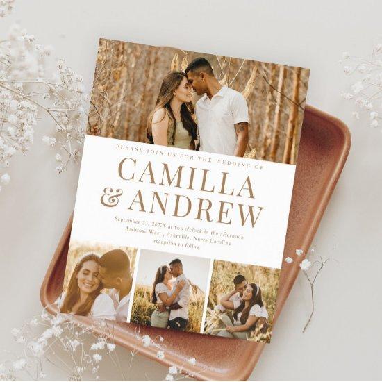 Budget Modern 4 Photo Elegant Wedding Invitation
