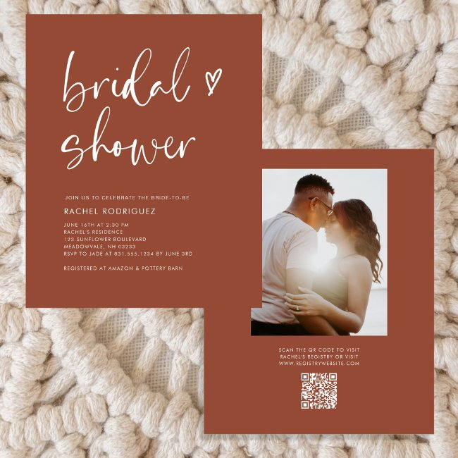 Budget Photo Qr Code Terracotta Bridal Shower Flyer