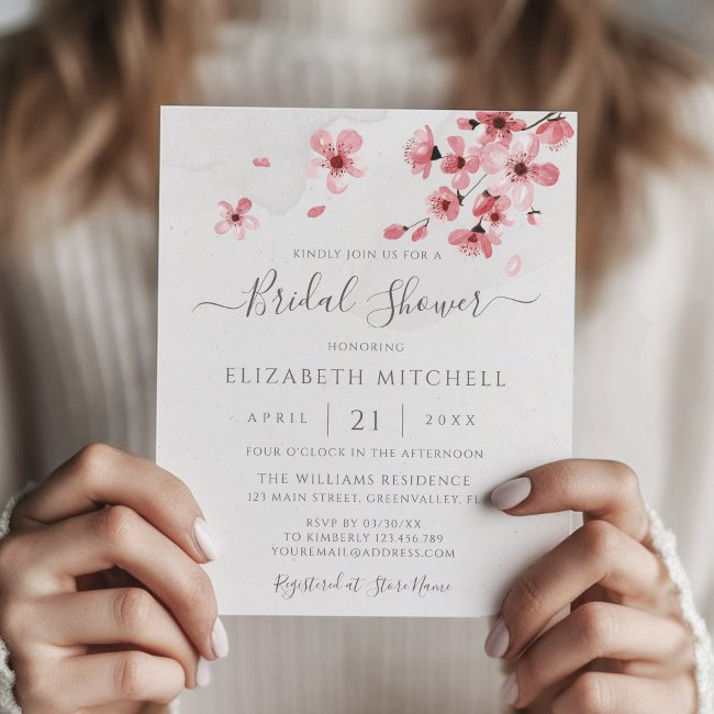 Budget Pink Floral Cherry Blossom Bridal Shower