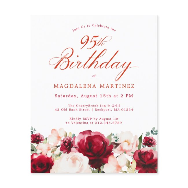 Budget Pink Red Floral 95th Birthday Invite