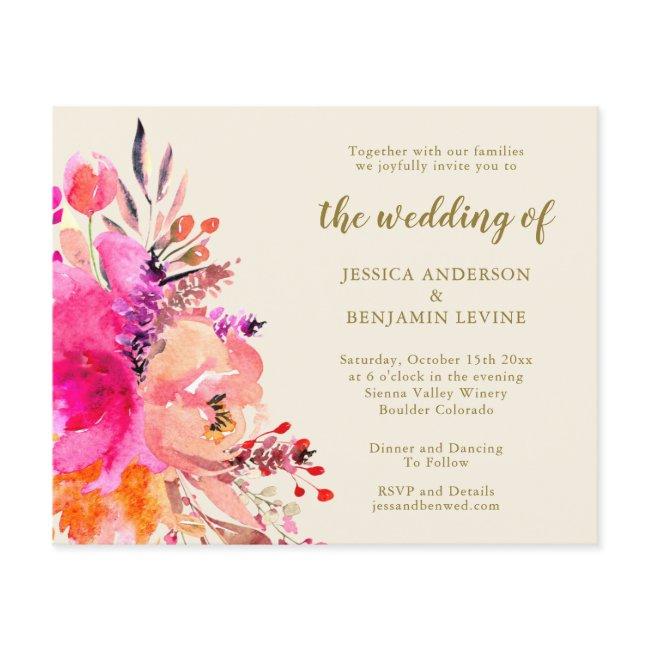 Budget Pink Watercolor Floral Wedding Invite