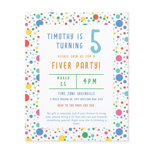 Budget Pokadot Fiver Party Birthday Invitation Flyer