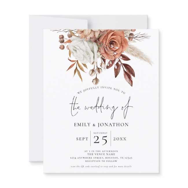 Budget Rustic Terracotta Florals Qr Wedding Invite