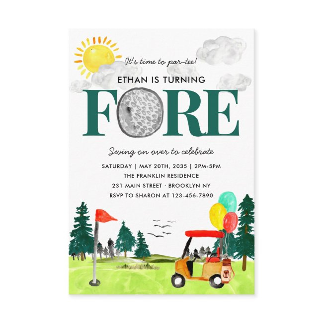 Budget Turning Fore Golf Par-tee 4th Birthday Note Invitations