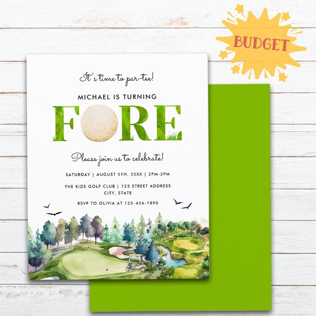 Budget Turning Fore Time To Par-tee 4th Birthday Flyer