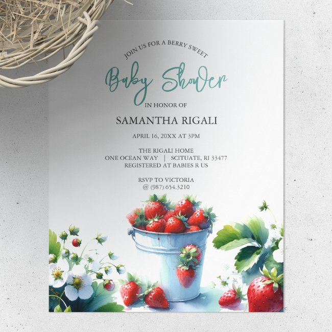 Budget Watercolor Strawberry Baby Shower Flyer