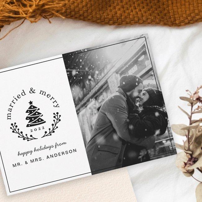Buffalo Check Plaid Married And Merry Newlywed Holiday Invitations