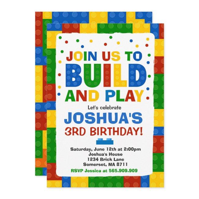 Building Blocks Birthday Invitation Bricks Party