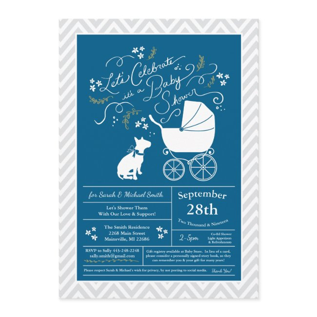 Bull Terrier Dog Baby Shower Blue Boy Invitation