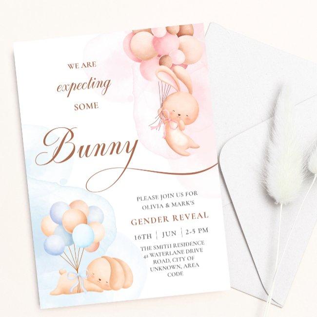 Bunny Rabbit With Blue Pink Balloons Gender Reveal Invitation