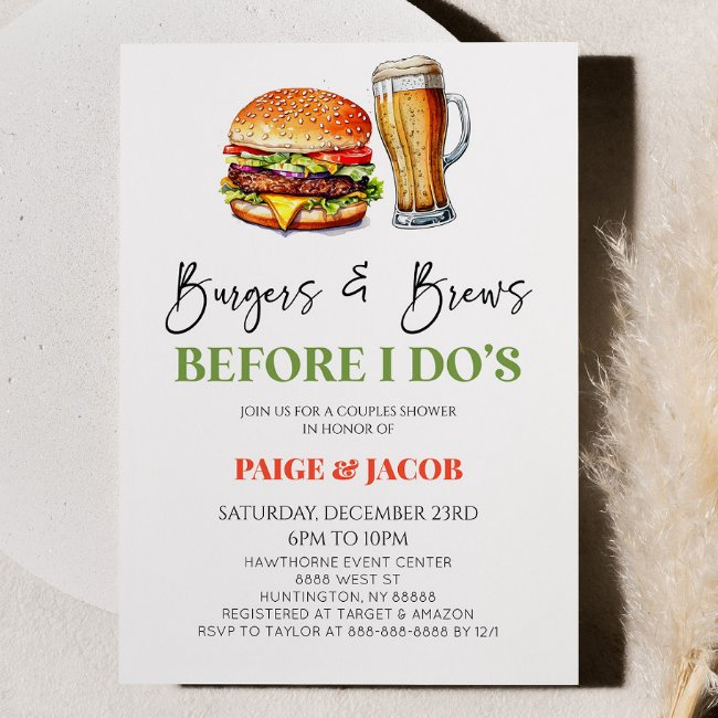 Burgers & Brews Before I Do's Couples Shower Invitation