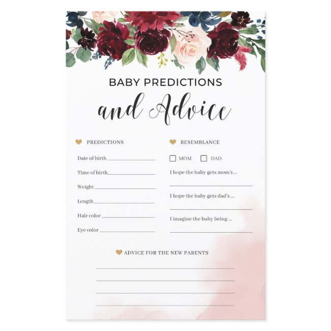 Burgundy Floral Baby Predictions And Advice Game