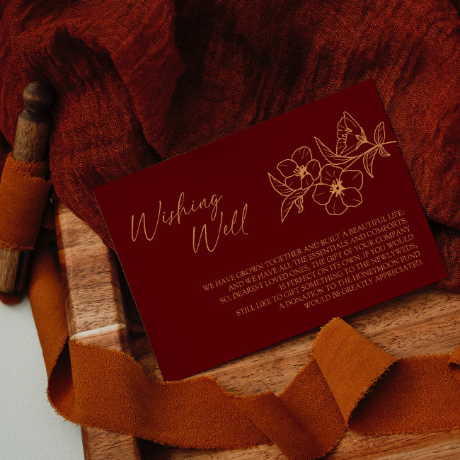 Burgundy Gold Floral Wedding Wishing Well Enclosure Invitations