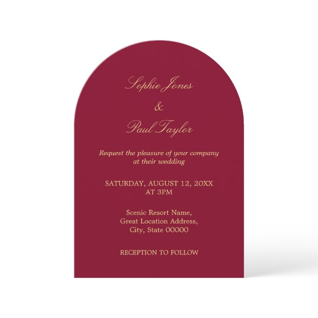 Burgundy Golden Beige Arch Wedding Invitation