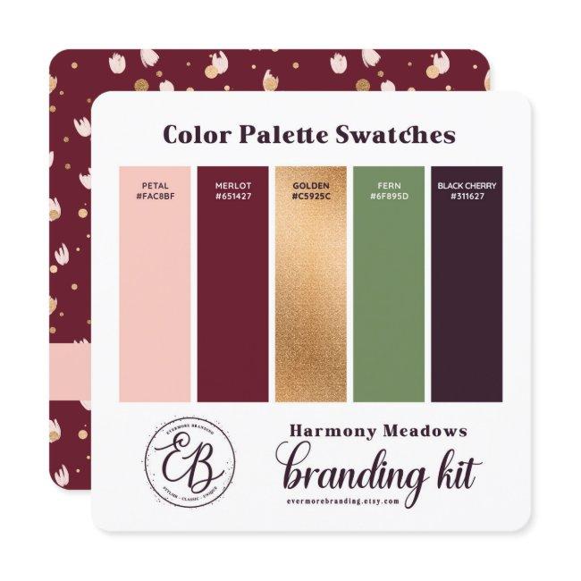 Burgundy Pink & Gold Color Palette Swatch Invitations