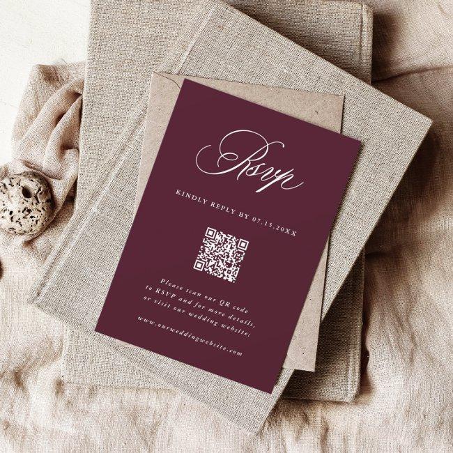 Burgundy Romantic Calligraphy Wedding Qr Code Rsvp Invitations