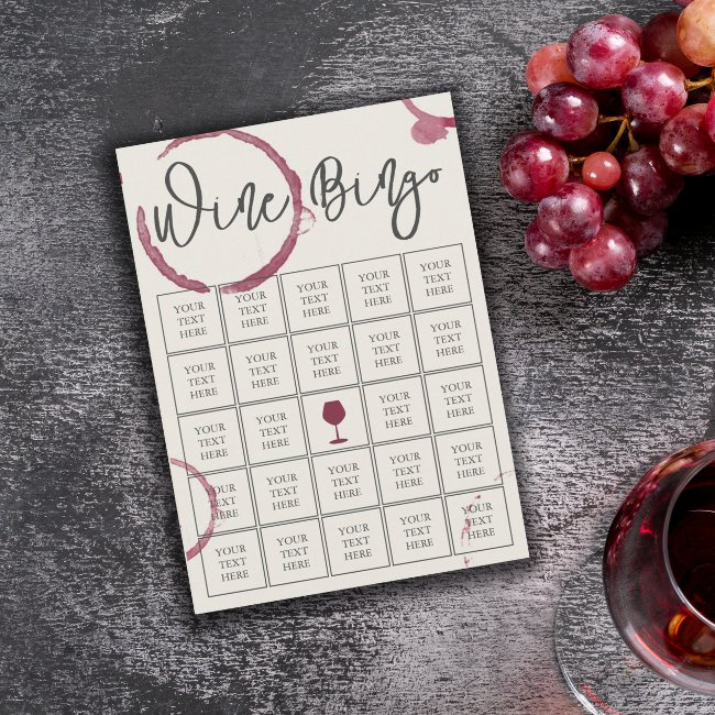 Burgundy Stains Wine Bingo Invitations