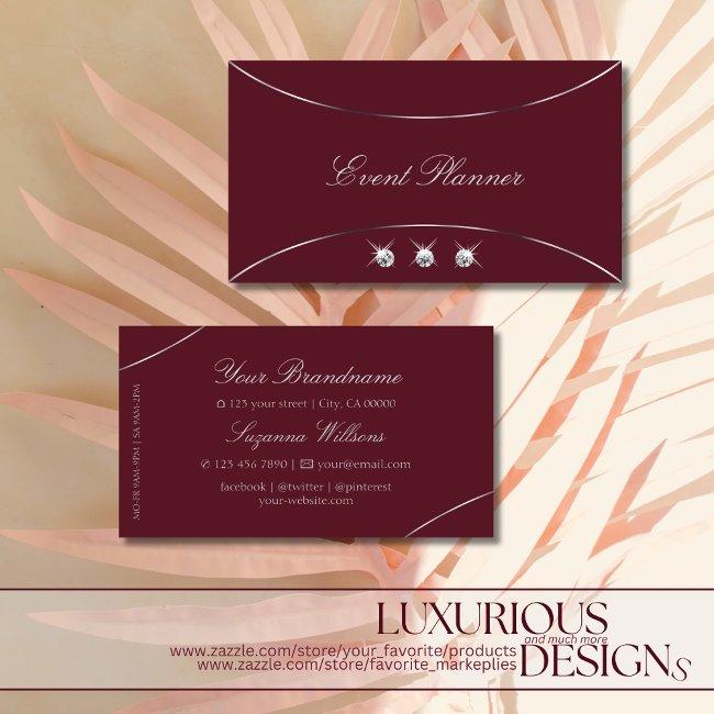 Burgundy With Silver Decor And Diamonds Luxurious Business Invitations