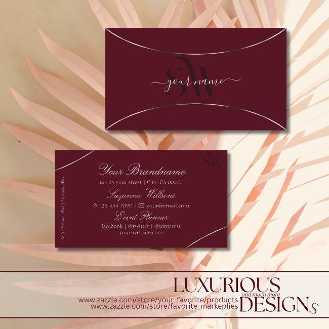 Burgundy With Silver Decor And Monogram Elegant Business Invitations