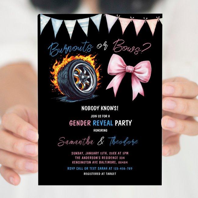 Burnouts Or Bows Girl Or Boy Gender Reveal Party Invitation