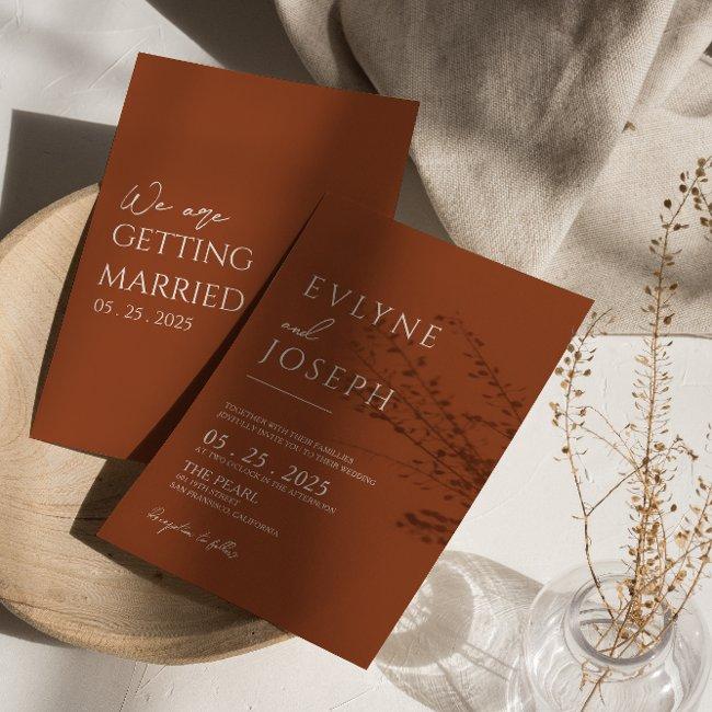Burnt Orange Terracotta Minimalist Boho Wedding Invitation