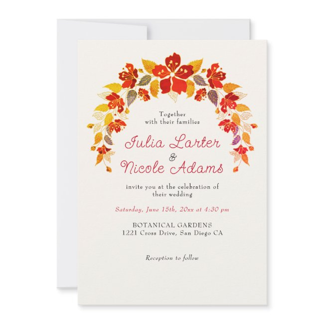 Burnt Orange Tropical Hibiscus Florals Wedding Invitation